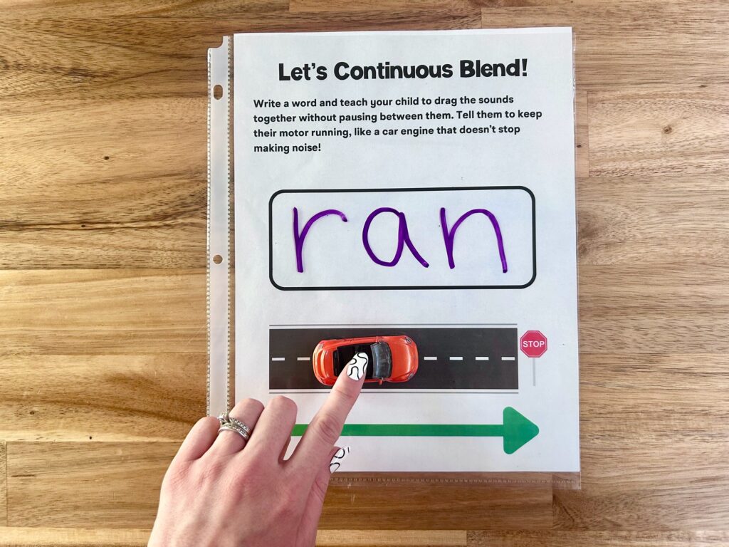 continuous blending mat for teaching your child to read words after letters